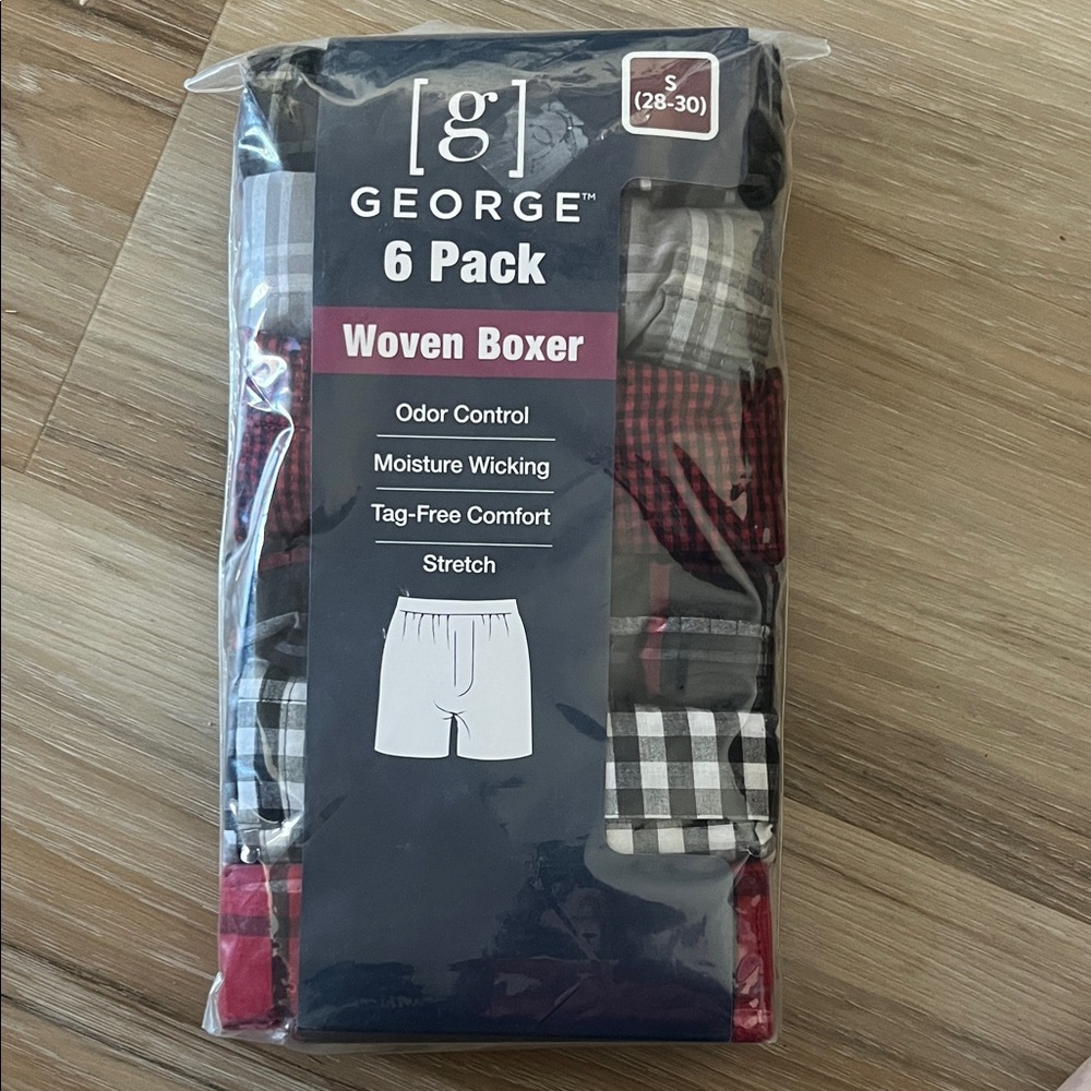 George Men's Woven Boxer 6 Pack - Black, Gray, Red Plaid